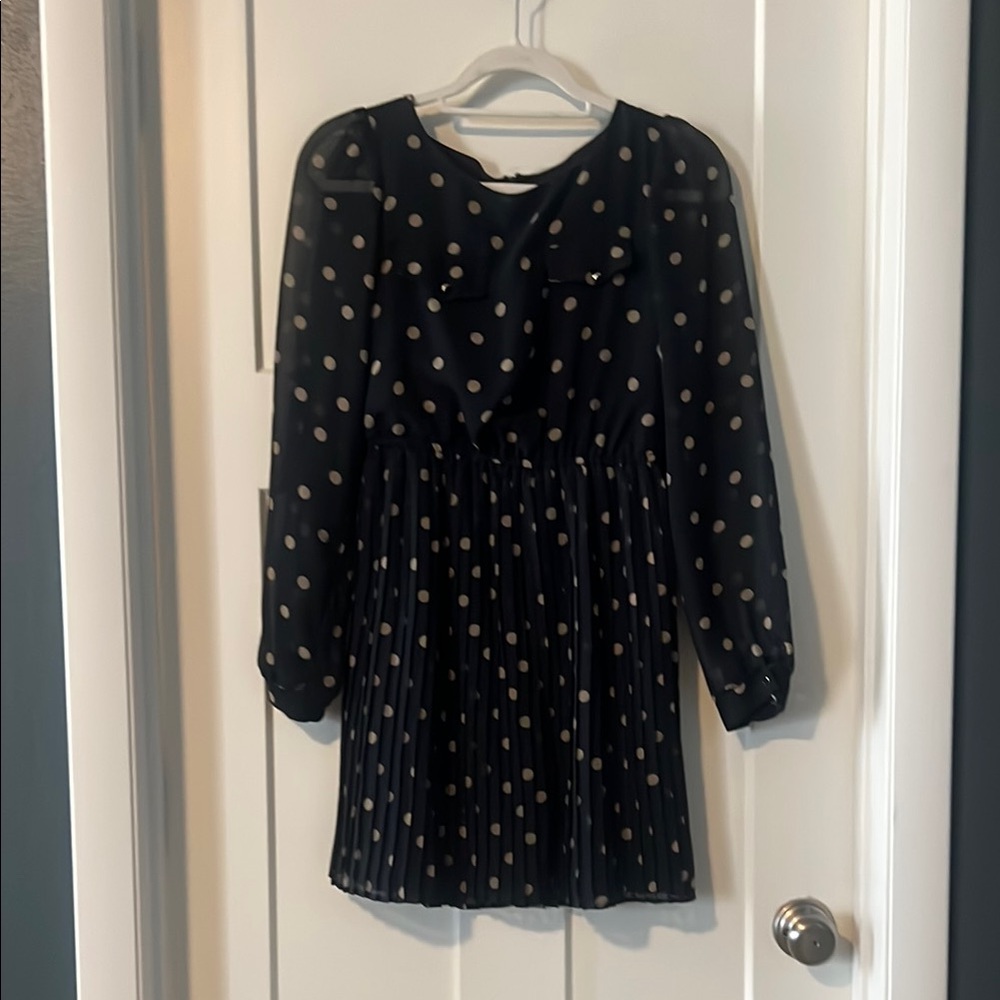 Xhilaration Tan and Blue Mini Dress with Bishop Sleeves